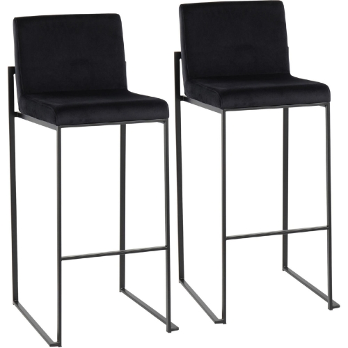 Fuji High Back 31" Bar Stool in Black Velvet & Black Steel (Set of 2)